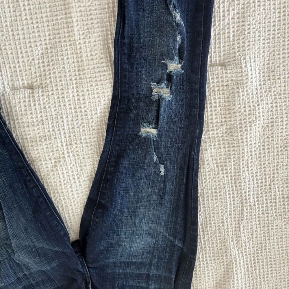 Express Dark Blue Distressed Skinny Jeans - Picture 3 of 9